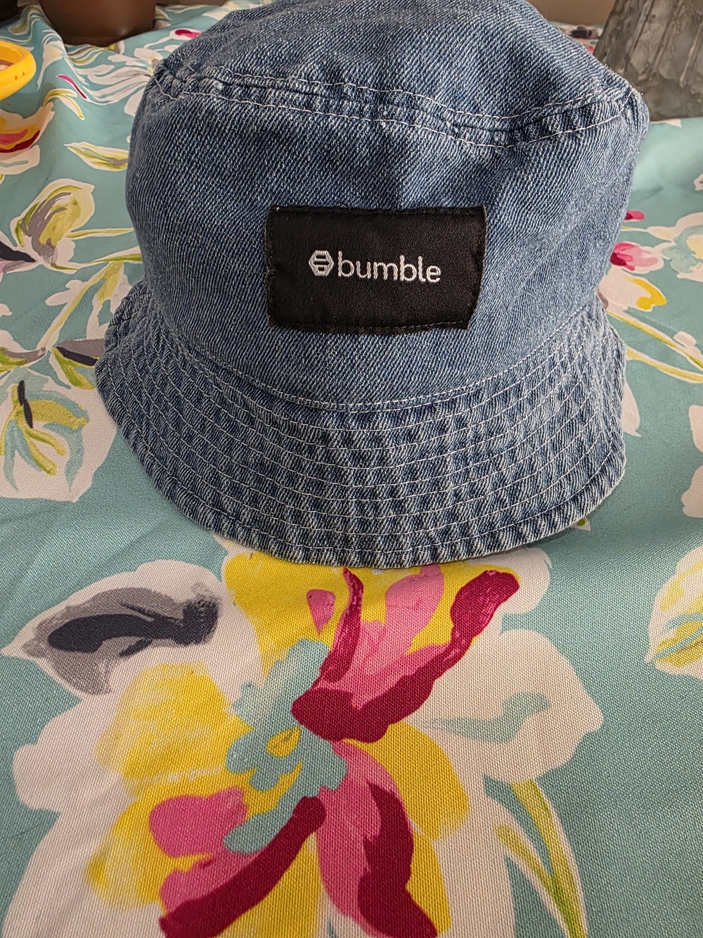 Bumble and bumble Denim Blue Bucket Hat with Black Logo Patch